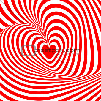 Design heart swirl rotation illusion background. Abstract stripe