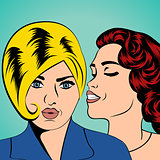 Two young girlfriends talking, comic art illustration