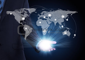Man in suit with light coming from hands