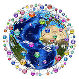 Application icons around the earth