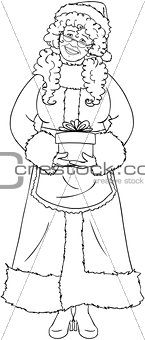 Mrs Santa Claus Holding A Present For Christmas Coloring Page