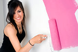 Woman Determined Paint Life Smiling Pink Roller