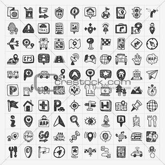doodle map GPS Location icons set