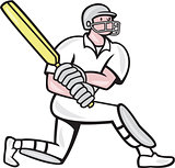 Cricket Player Batsman Batting Kneel Cartoon
