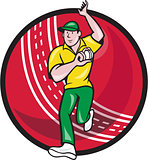 Cricket Fast Bowler Bowling Ball Front Cartoon