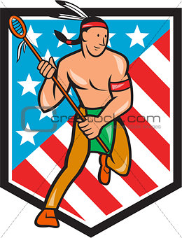 Native American Lacrosse Player Stars Stripes Shield