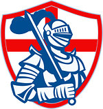 English Knight Hold Sword England Shield Flag Retro