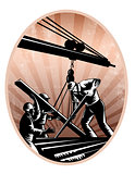 Construction Workers Woodcut Retro