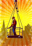 Construction Worker Platform Retro Poster