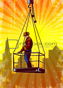 Construction Worker Platform Retro Poster