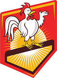 Rooster Cockerel Waving Hello Shield Cartoon