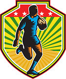 Rugby Player Running Ball Shield Retro