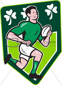 Irish Rugby Player Running Ball Shield Cartoon