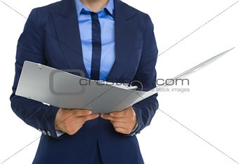 Closeup on business woman with documents