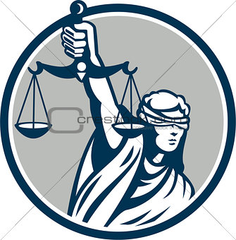 Lady Blindfolded Holding Scales Justice Front Retro