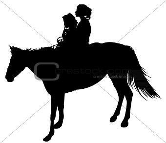 sisters on horse silhouette vector