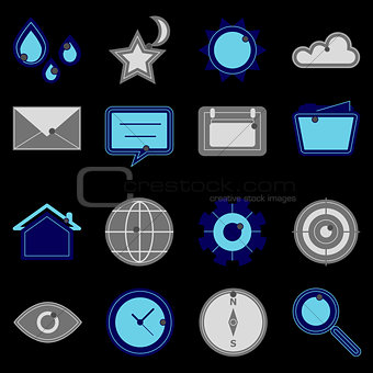 Design useful web icons on black background