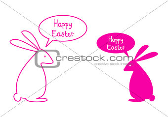 Happy easter card with pink bunnies, vector