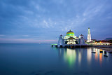 Malacca Straits Mosque at Evening Blue Hour