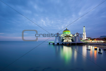 Malacca Straits Mosque at Evening Blue Hour