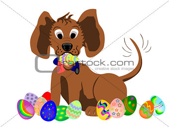 dog with easter egg in mouth
