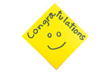 Sticky note with text "Congratulations"