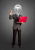 Lamp Head Business Man Shows Something With Finger