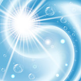 Blue vortex background with bubbles and flare