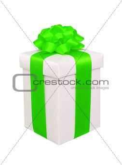 present box with green bow isolated on white