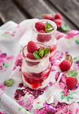 Delicious dessert  with fresh raspberry and mint