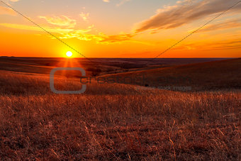 Orange glow of a sunset in Kansas Flint Hills