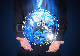 Man in suit holding a earth in hand