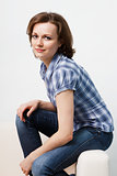 girl in a plaid shirt and jeans
