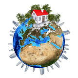 Earth planet image with buildings on surface