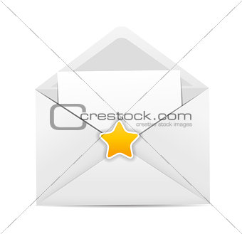 White Envelope Icon with Star Vector Illustration