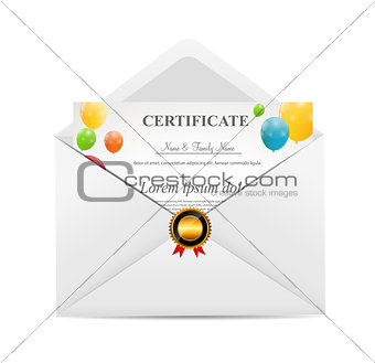 White Envelope with Certificat Vector Illustration