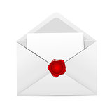 White Envelope Icon with Red Wax Seal Vector Illustration