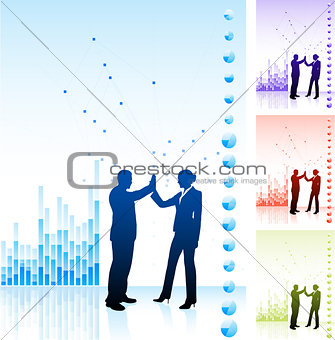 business team high five on business chart background