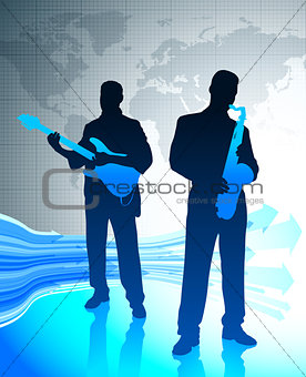 Live Music Band with World Map Background