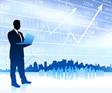 Businessman with graph and Skyline
