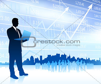 Businessman with graph and Skyline