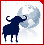 bull on business background with red border