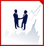 business team silhouettes on corporate chart background