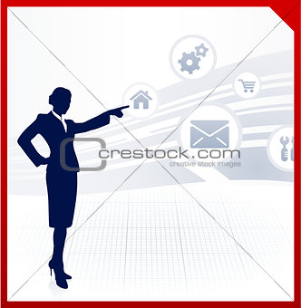 businesswoman displaying internet icons