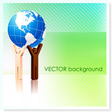 Stick Figures Holding Globe on Vector Background