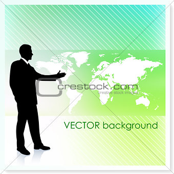 Businessman with World Map on Vector Background