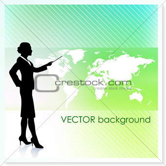 Businesswoman with World Map on Vector Background