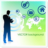 Businessman with World Map on Vector Background