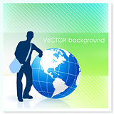 Young Traveler with Globe on Vector Background