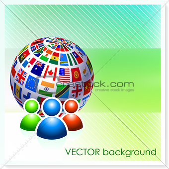 User Group with Flag Globe on Vector Background